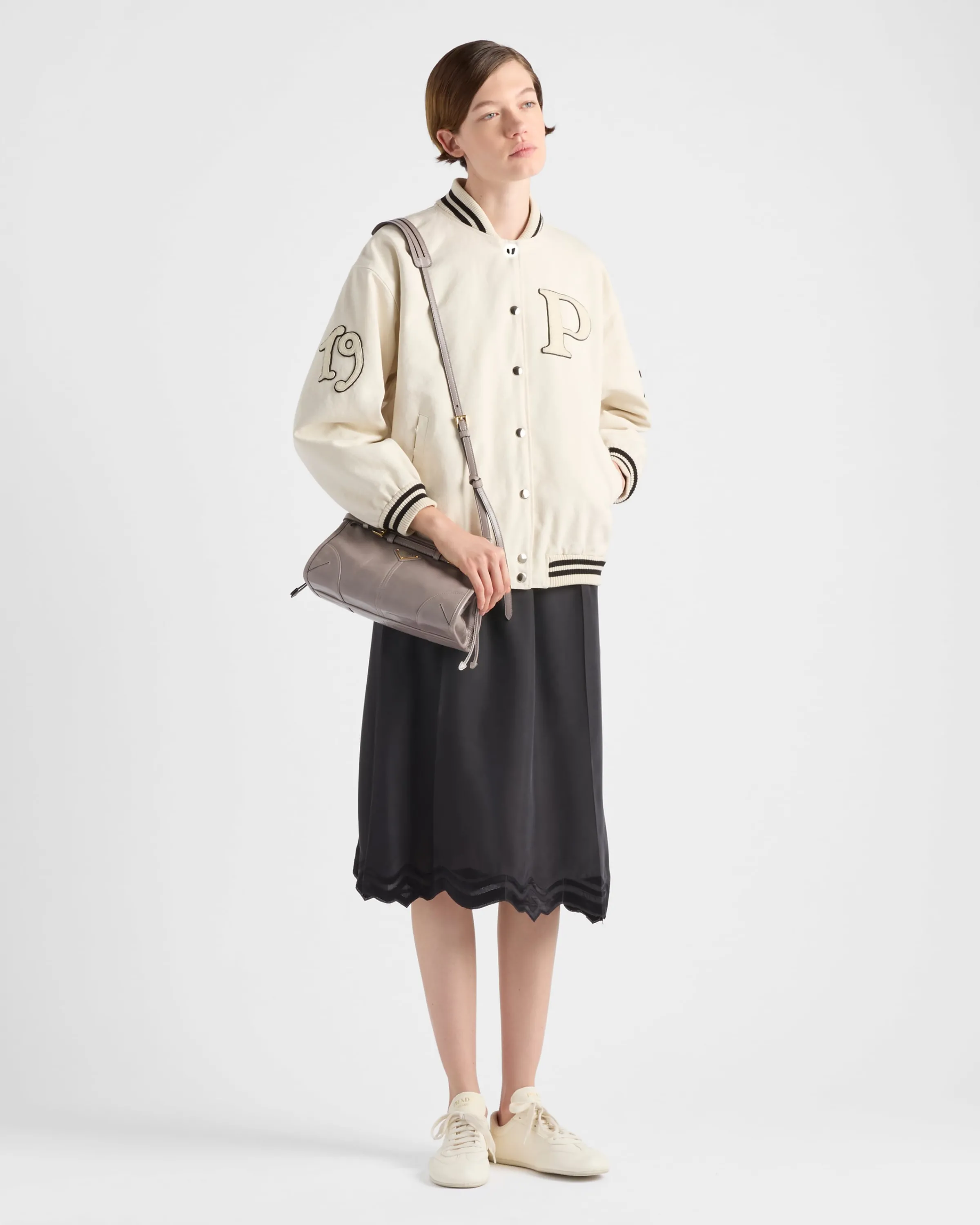 Donna Prada Bomber in canvas con patch