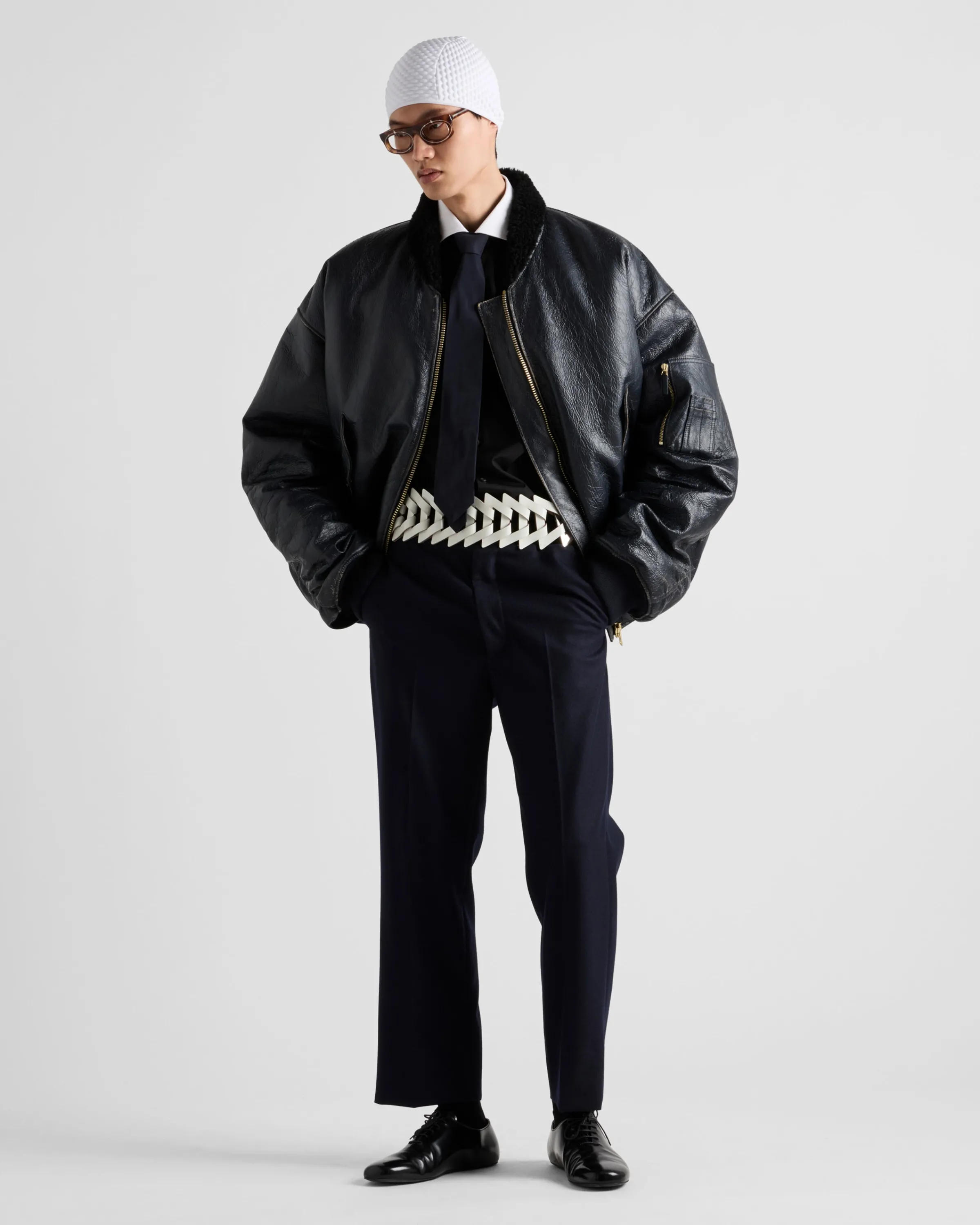 Uomo Prada Bomber oversize in nappa e montone