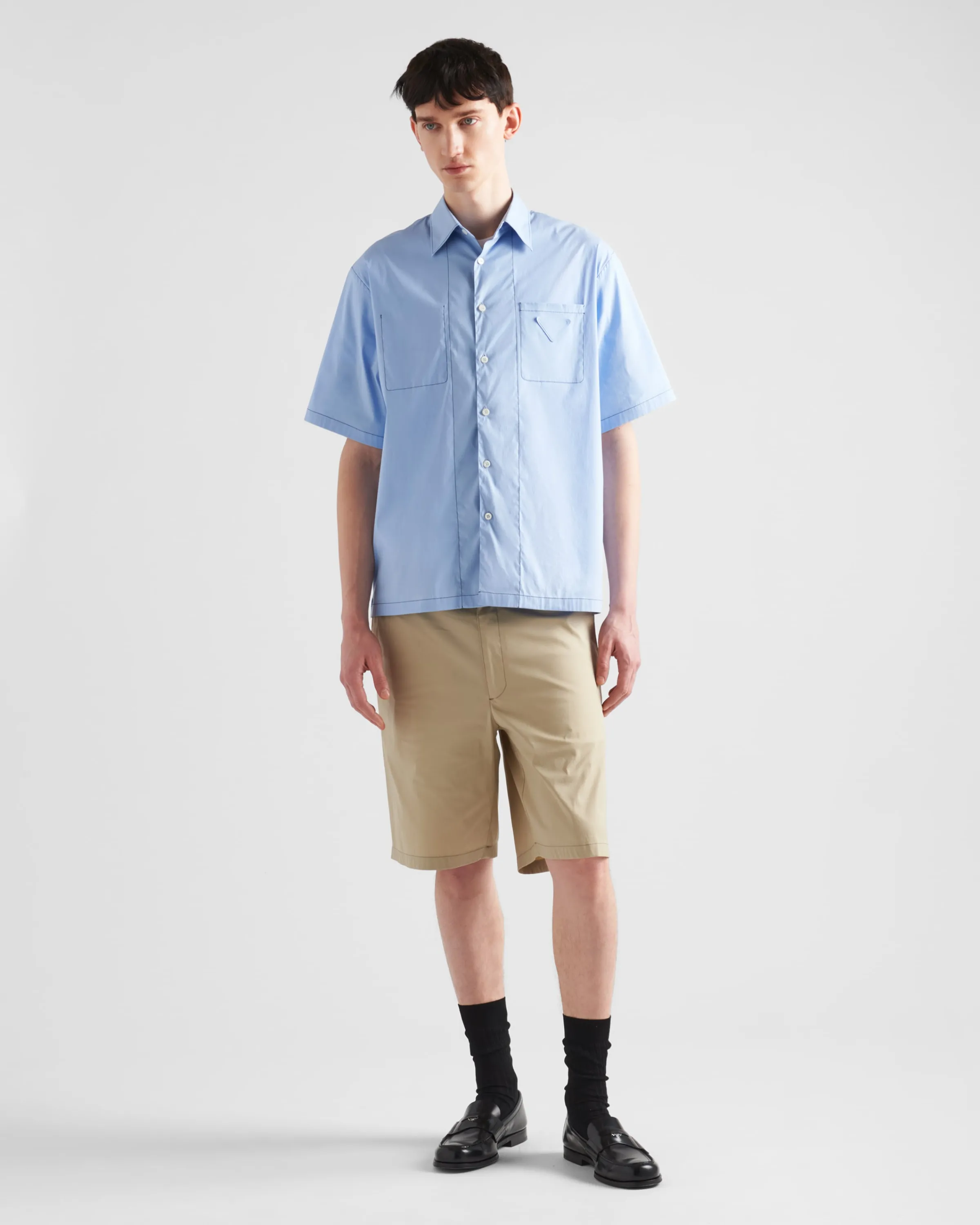 Uomo Prada Camicia a maniche corte in cotone stretch