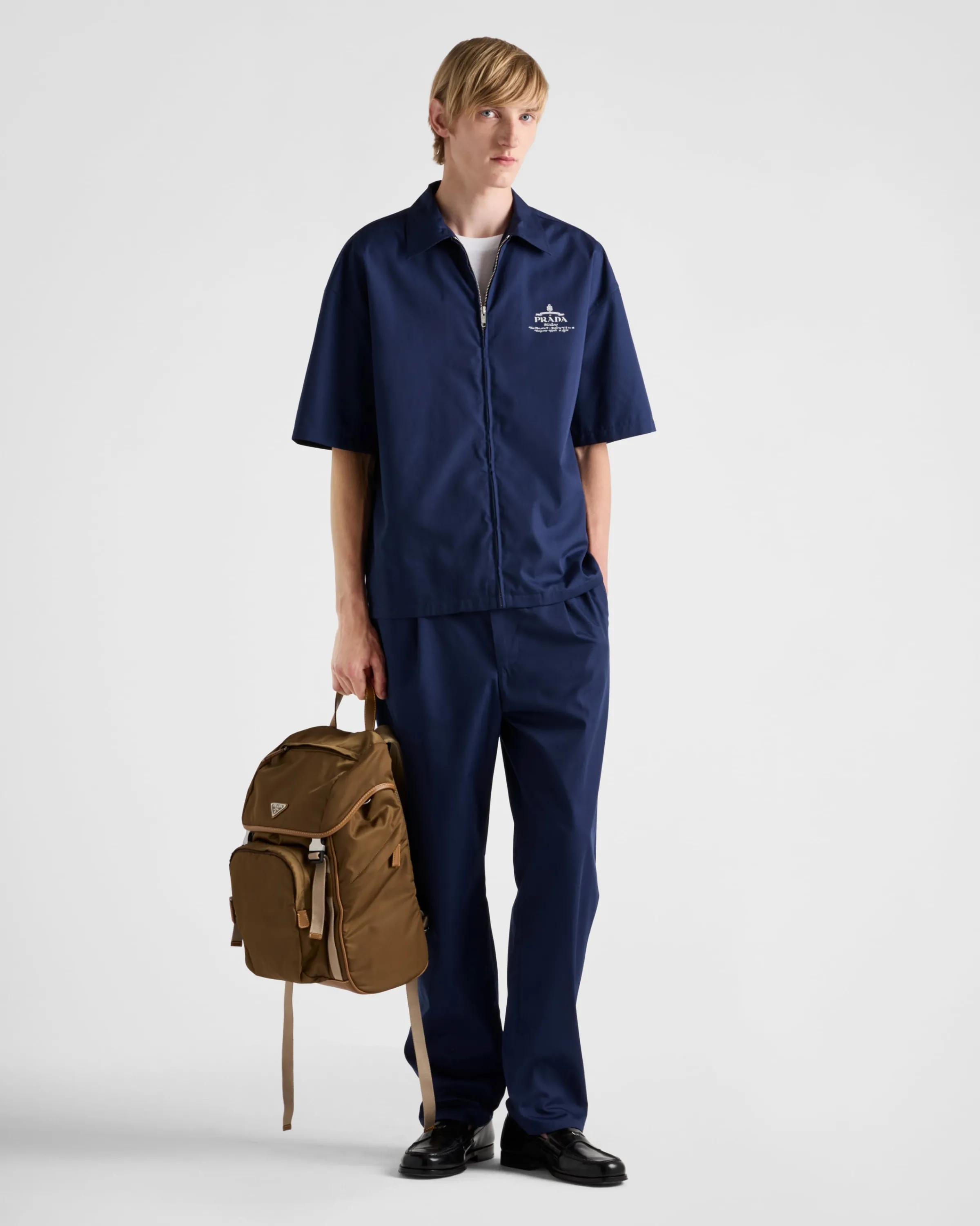 Uomo Prada Camicia a maniche corte in cotone tecnico