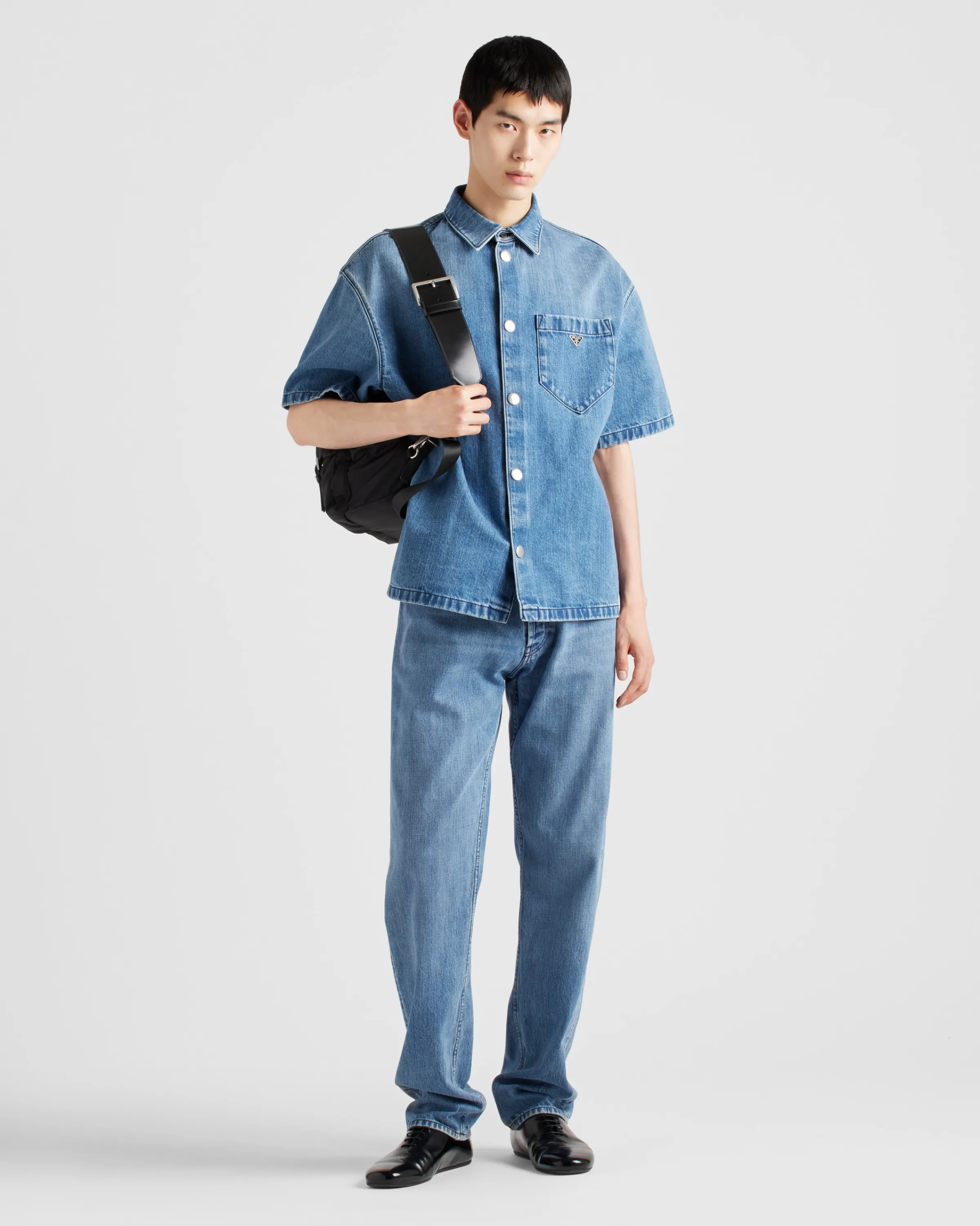 Uomo Prada Camicia a maniche corte in denim