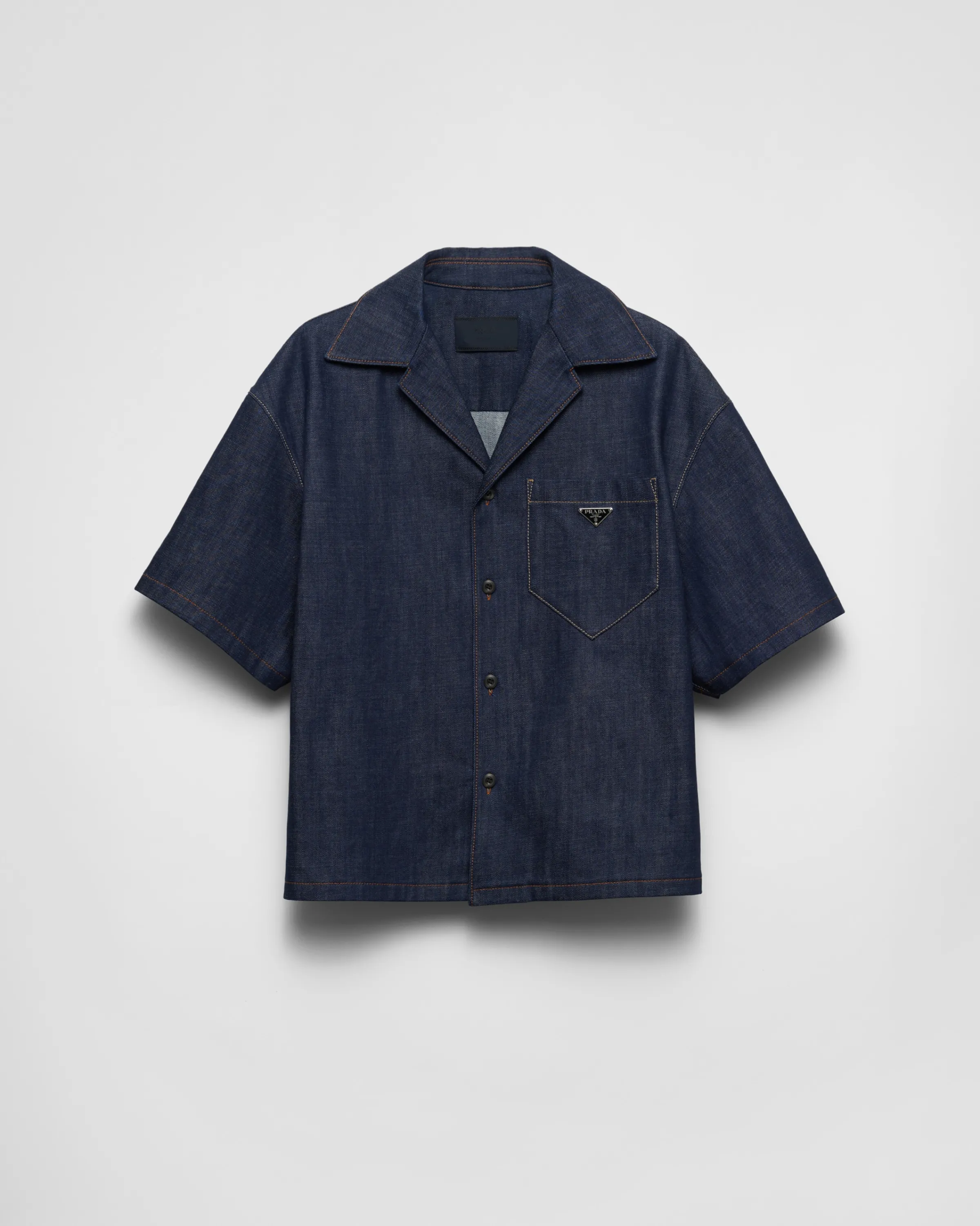 Uomo Prada Camicia a maniche corte in selvedge denim