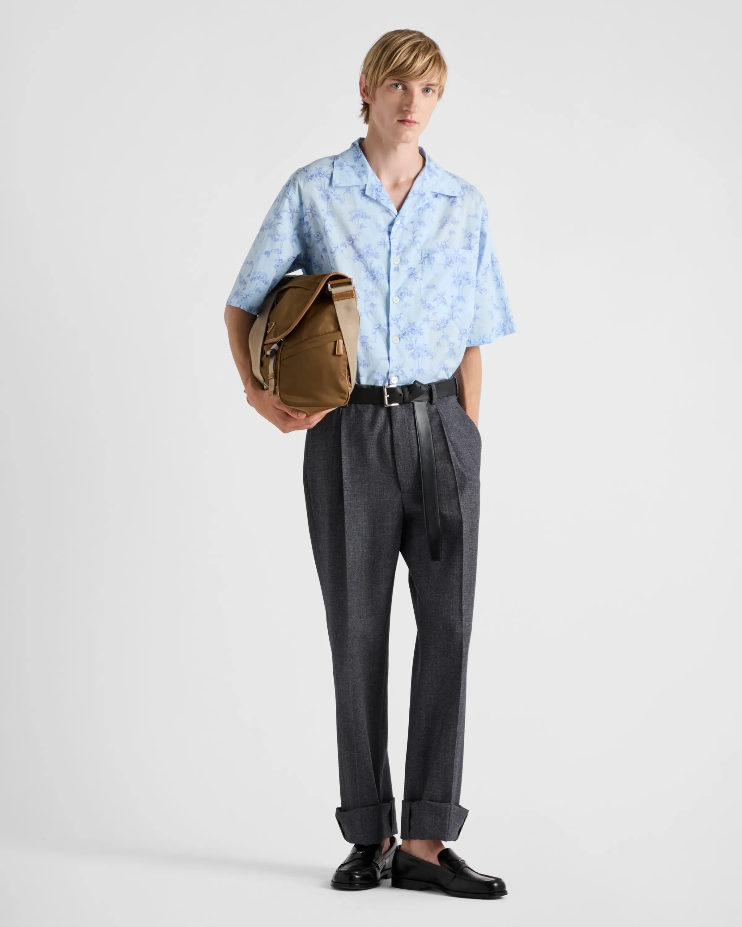 Uomo Prada Camicia a maniche corte stampata in cotone