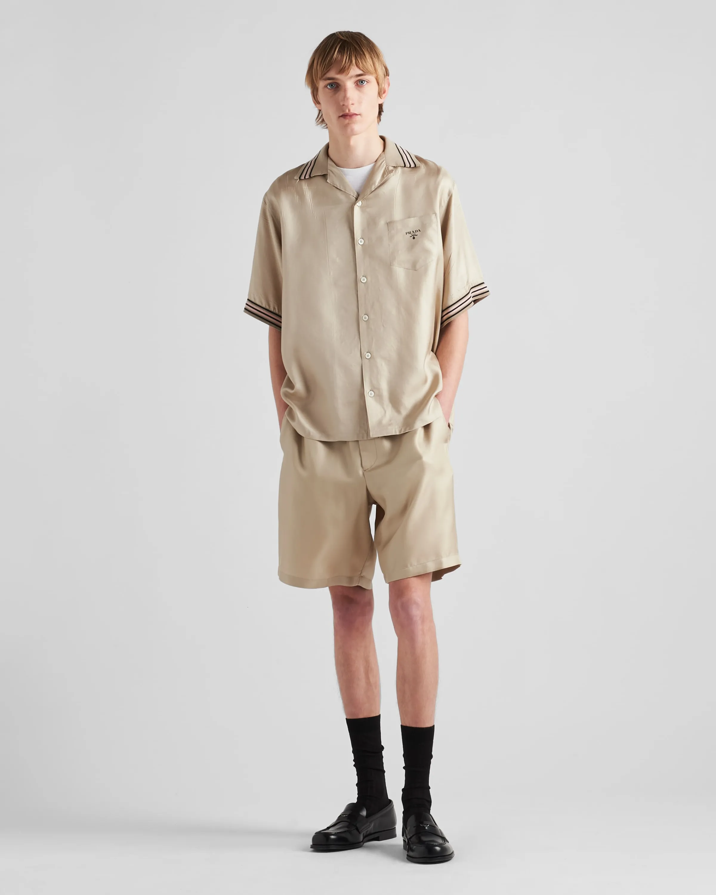 Uomo Prada Camicia maniche corte in twill di seta
