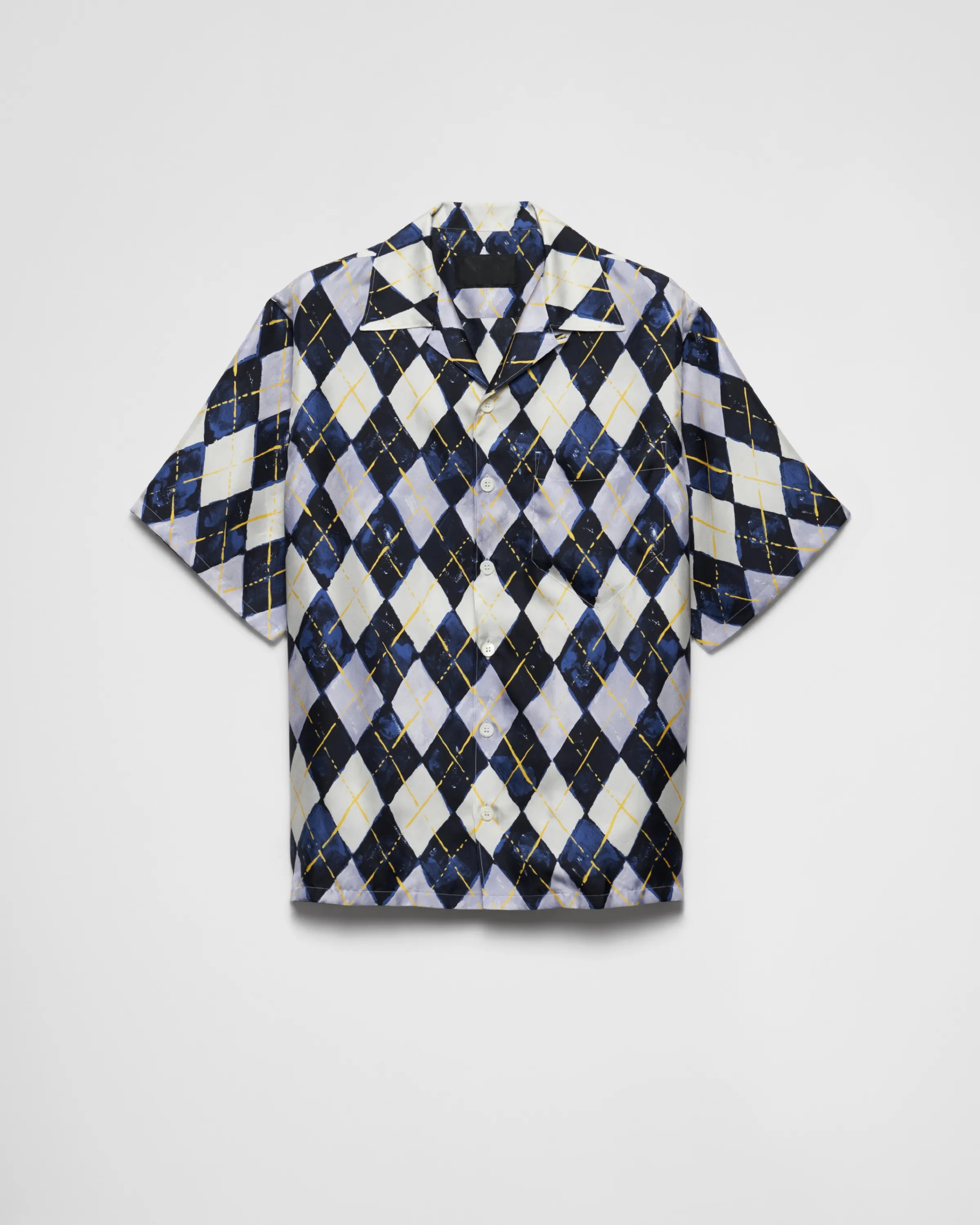Uomo Prada Camicia maniche corte in twill seta con motivo Argyle