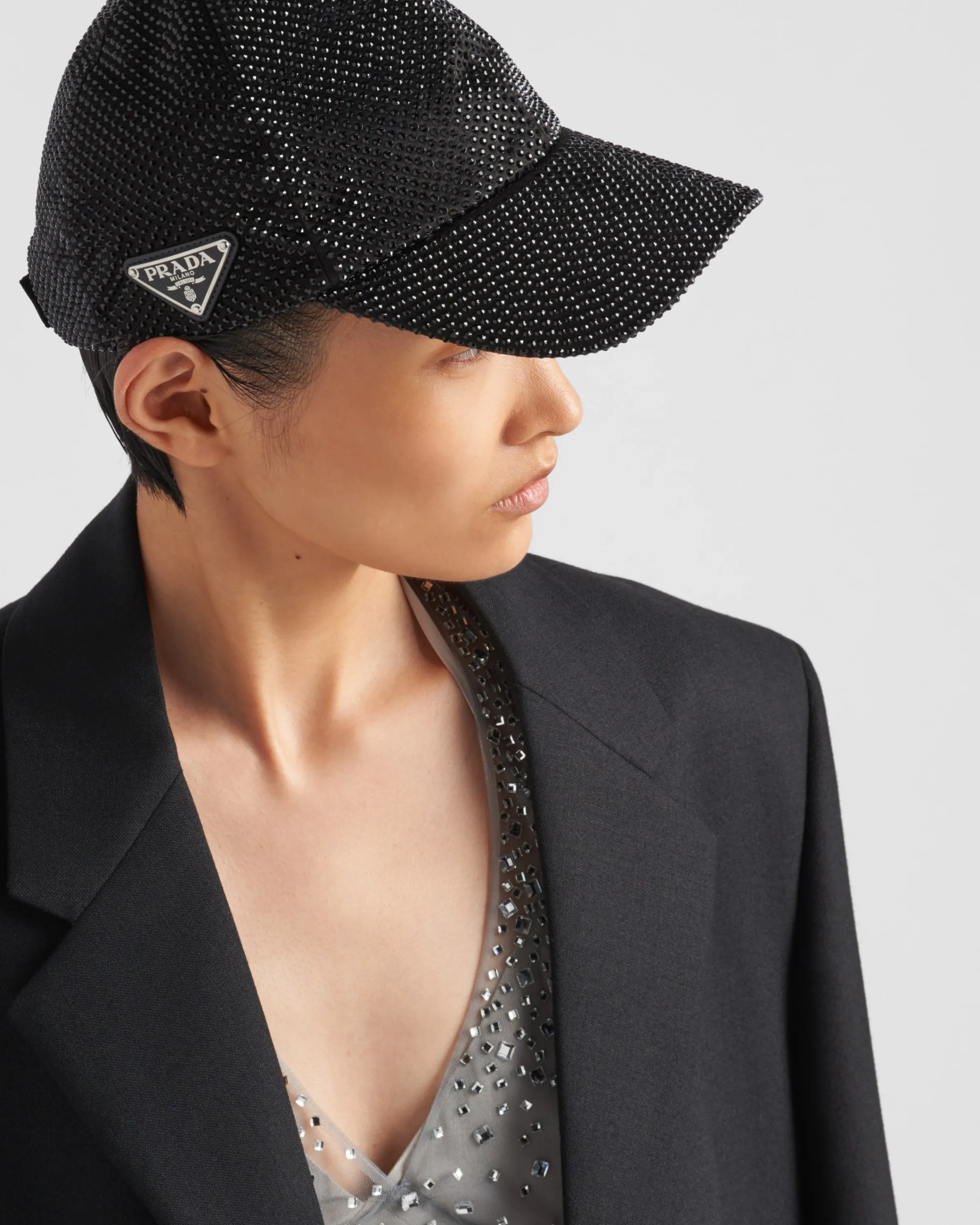 Donna Prada Cappello da baseball in duchesse con cristalli