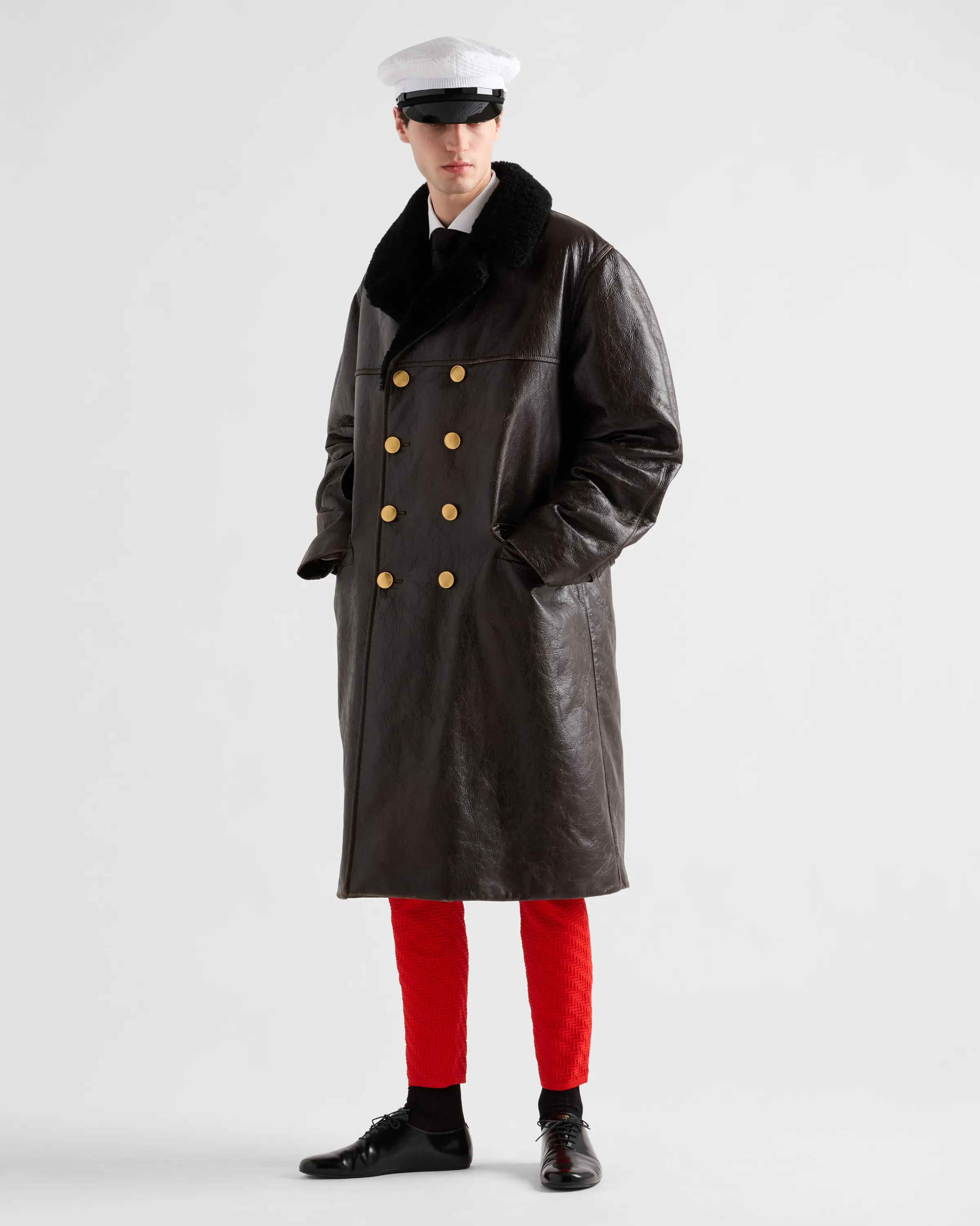 Uomo Prada Cappotto doppiopetto in pelle