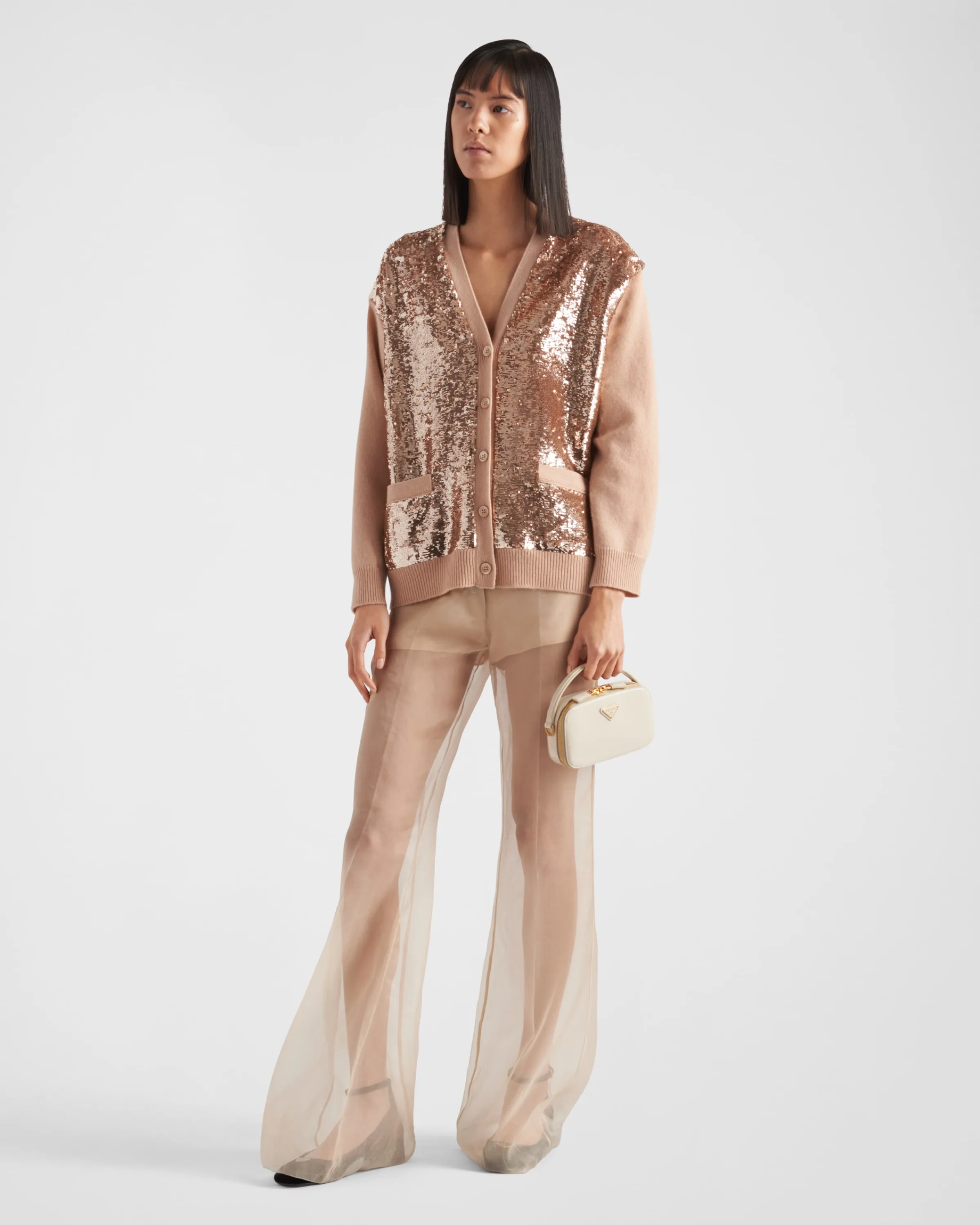 Donna Prada Cardigan in lana cashmere con paillettes