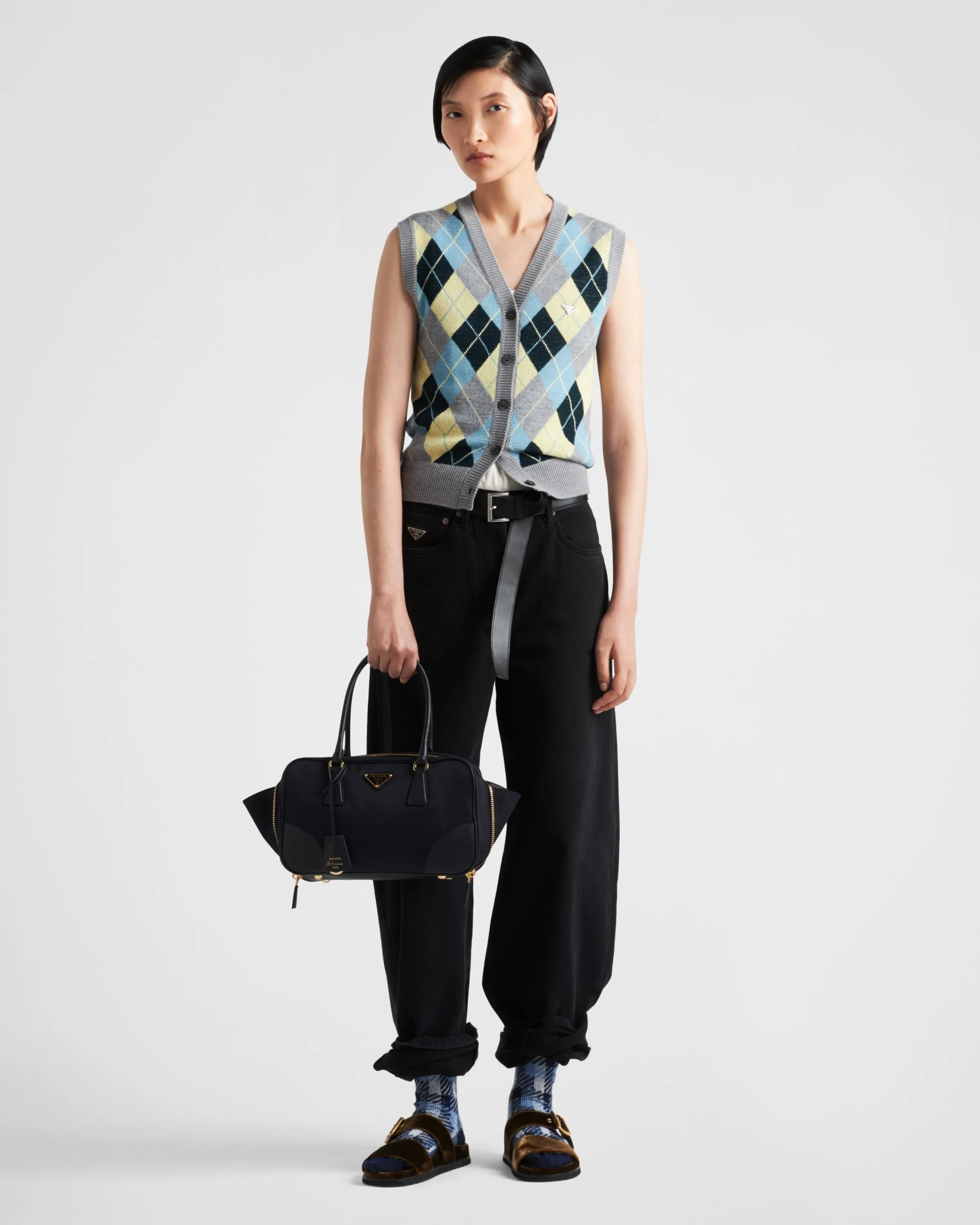 Donna Prada Gilet in lana con motivo Argyle