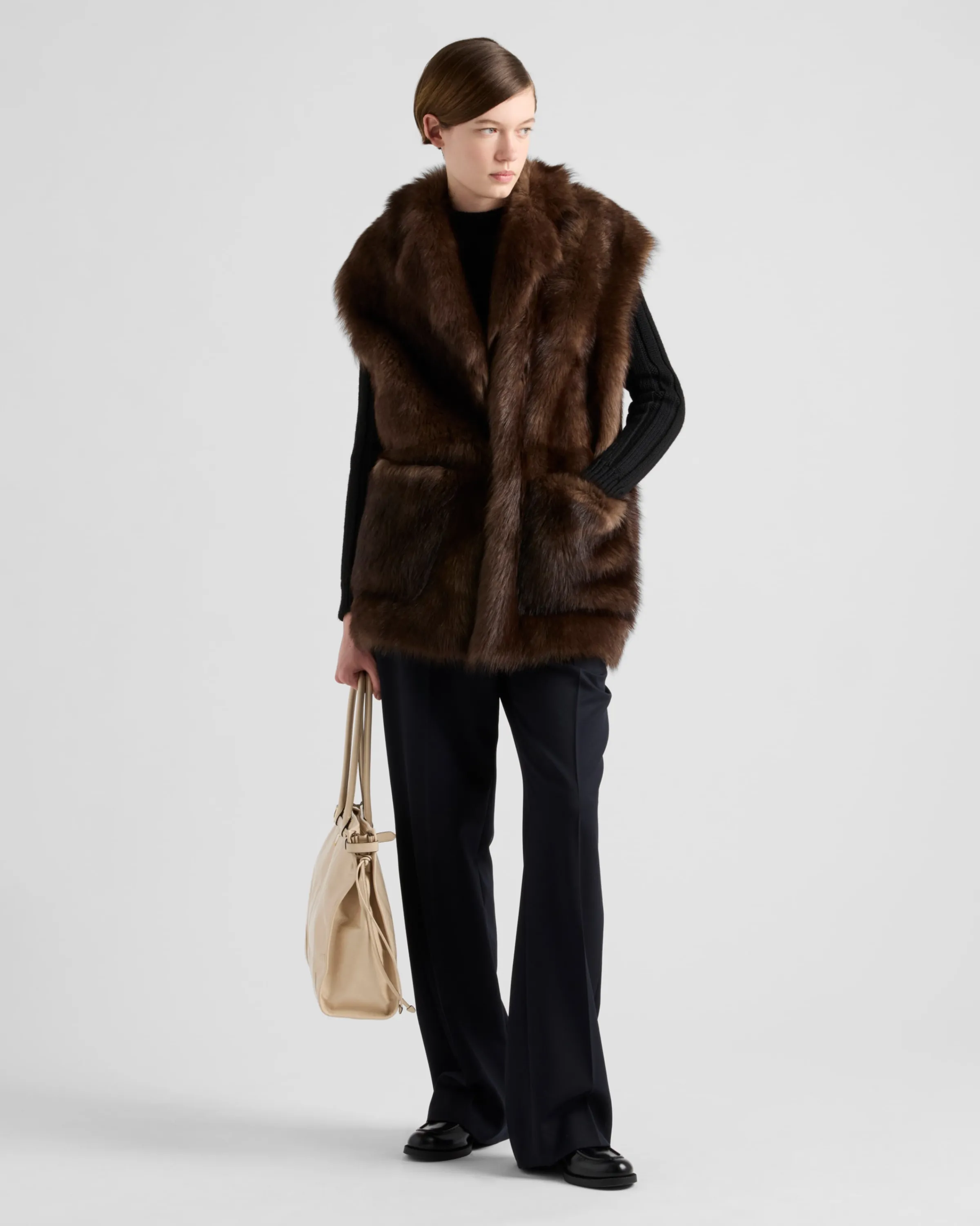 Donna Prada Gilet in montone con cintura