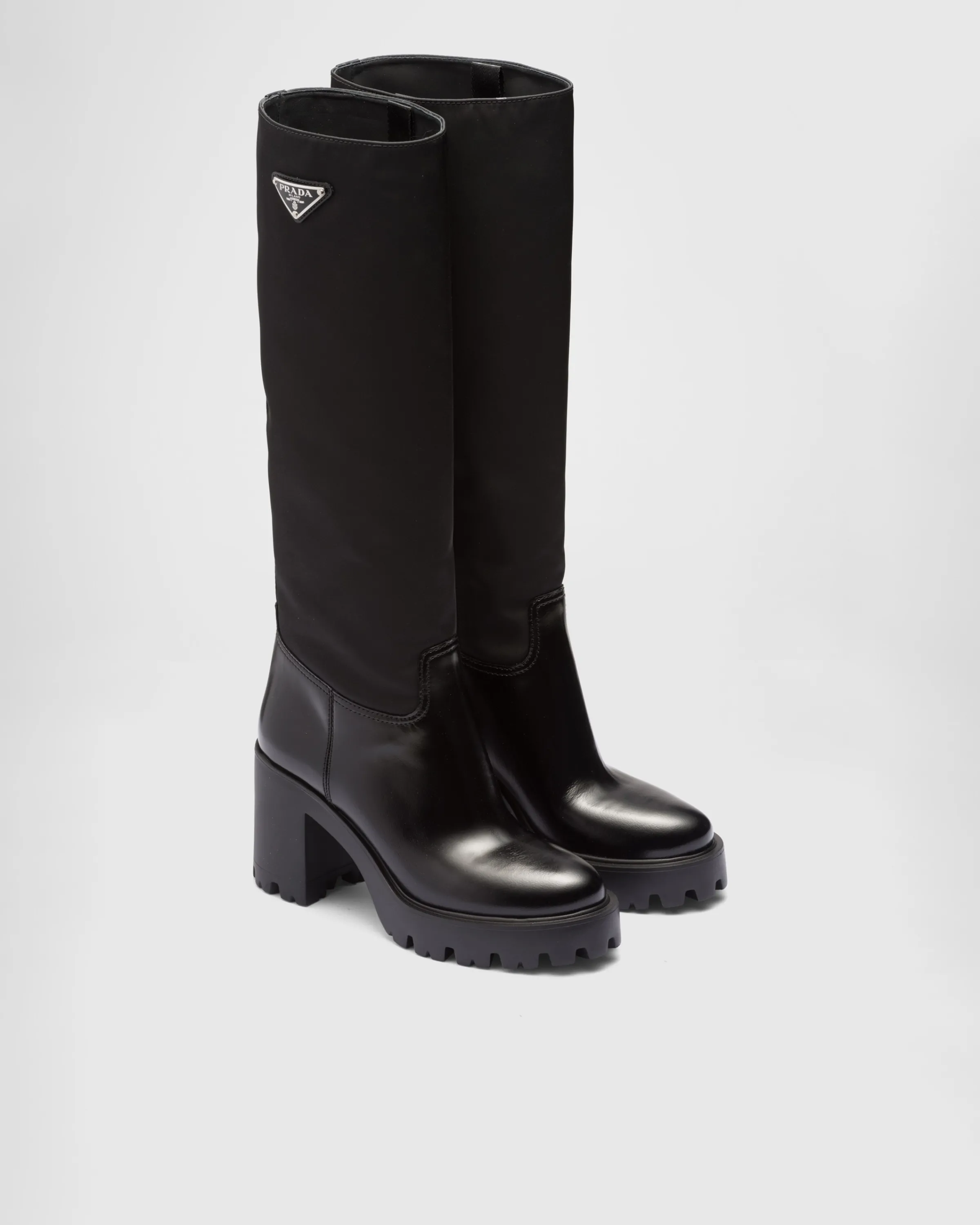 Donna Prada Stivali in pelle e Re-Nylon