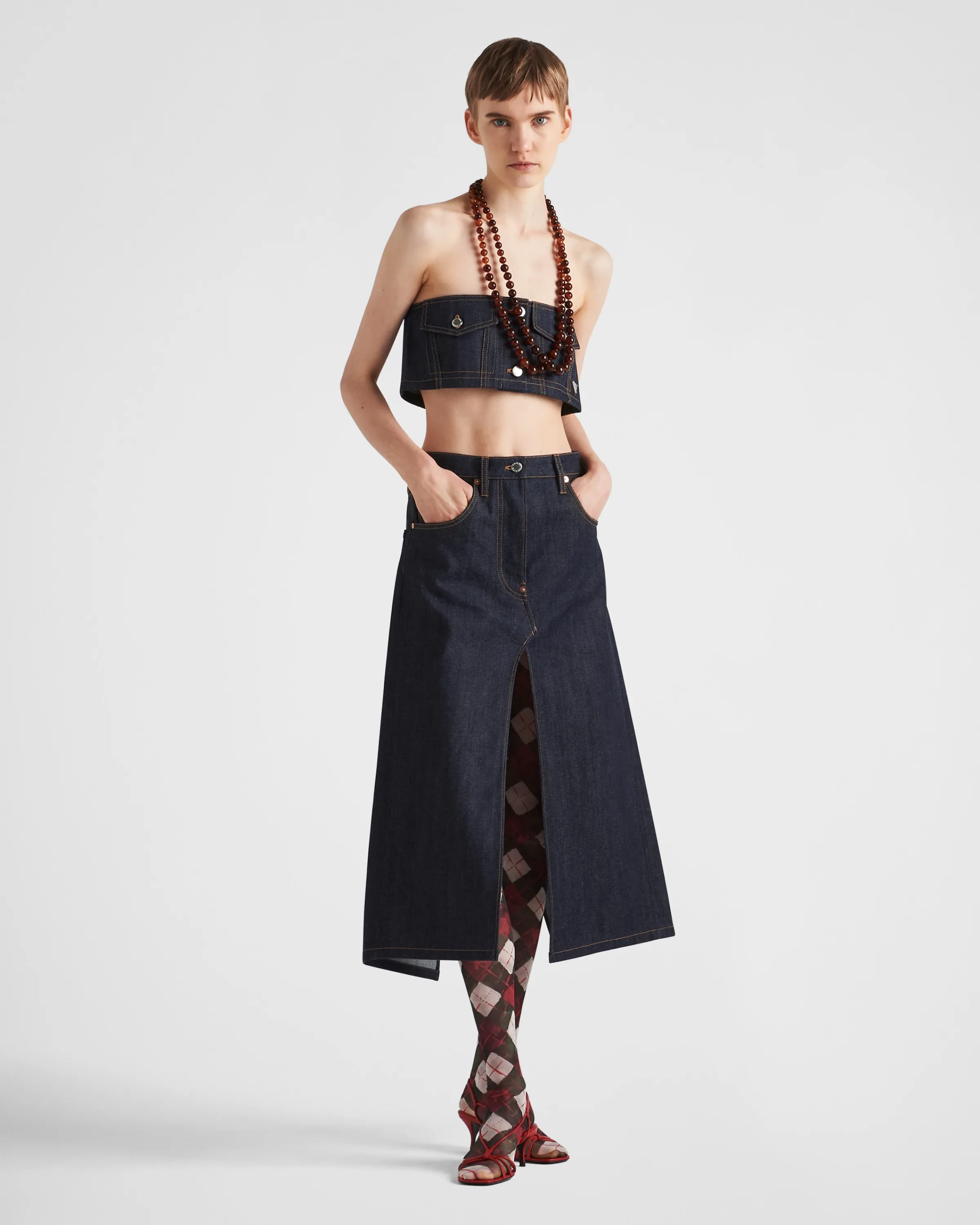 Donna Prada Top cropped in selvedge denim