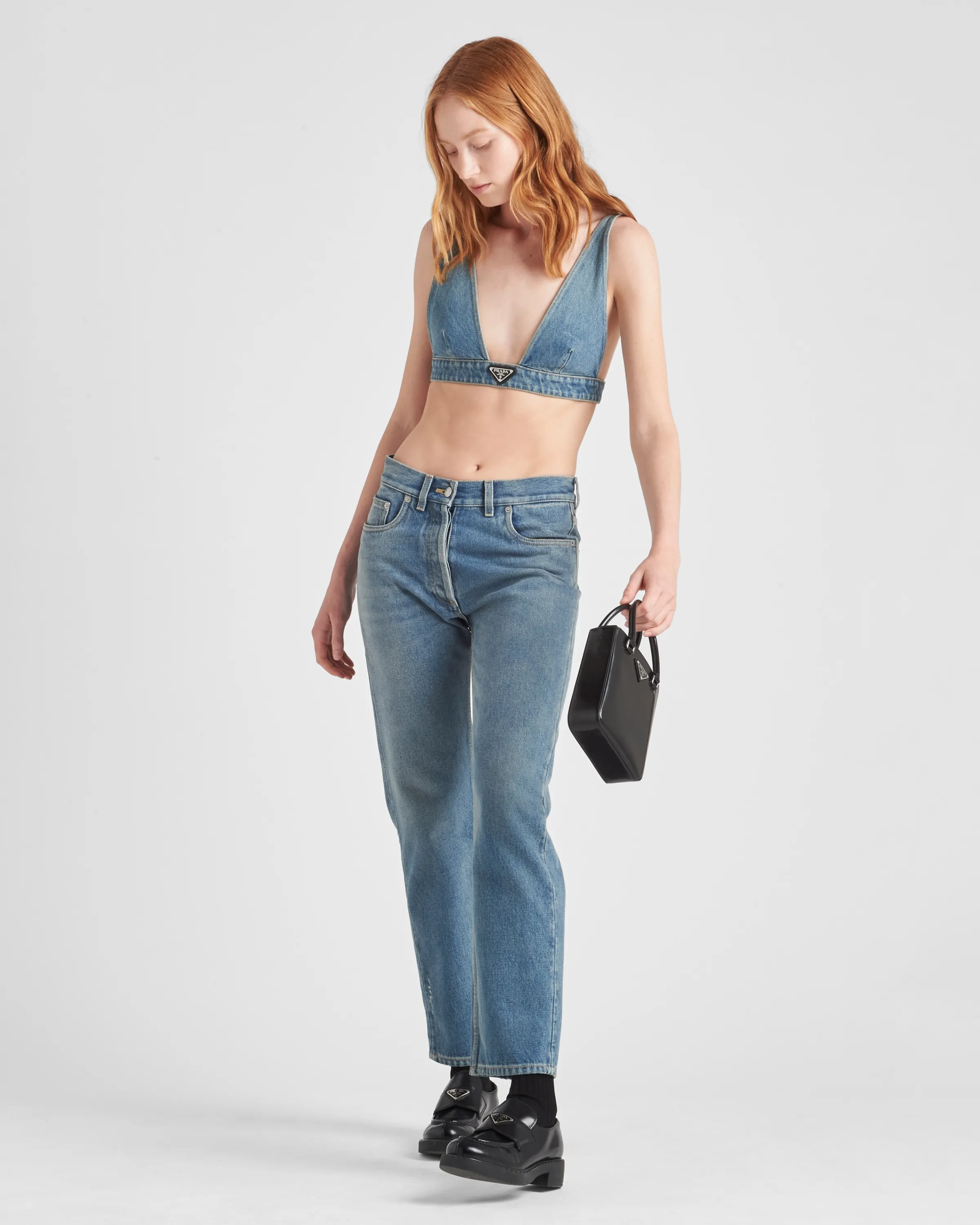 Donna Prada Top in denim organico