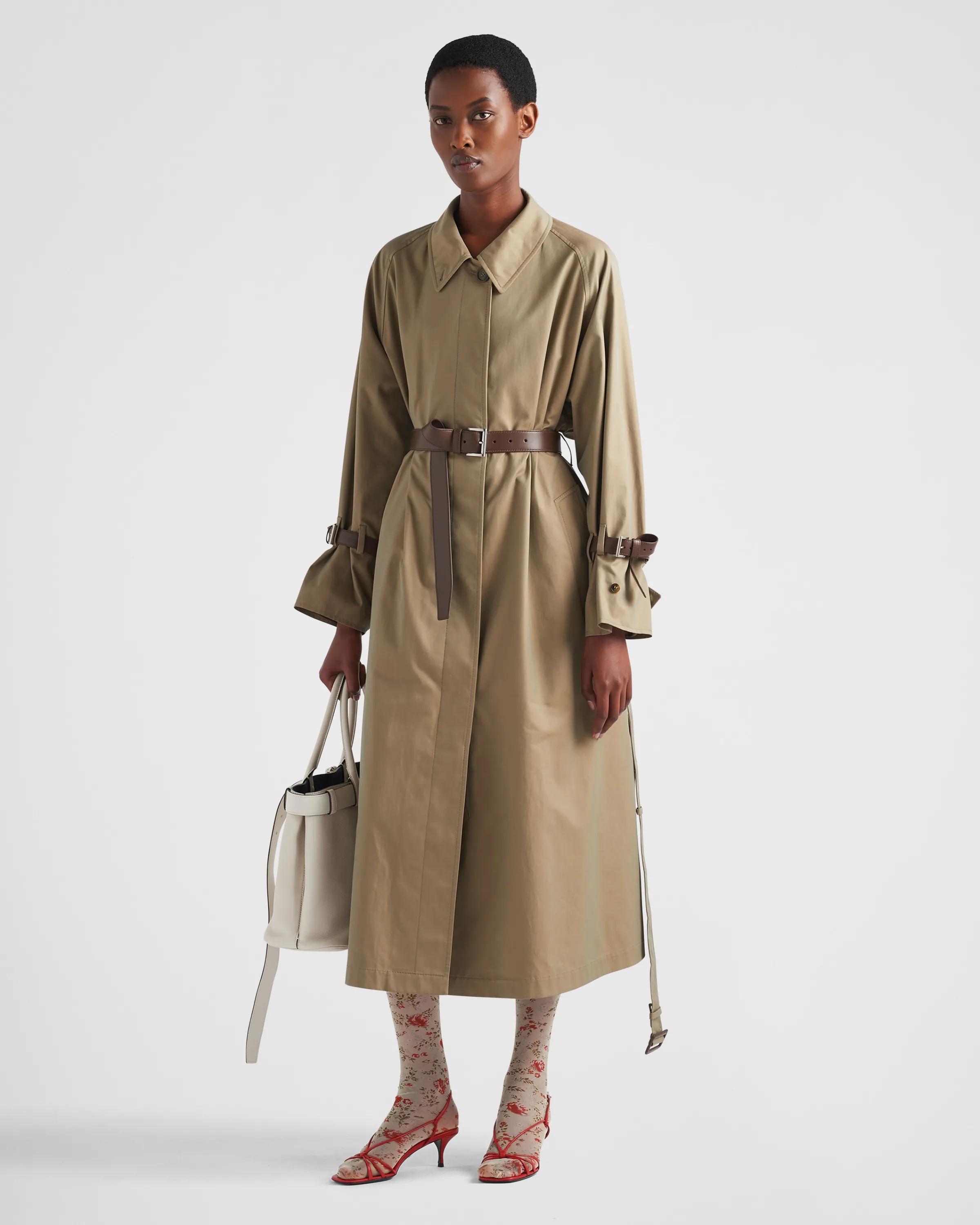 Donna Prada Trench monopetto in twill di cotone